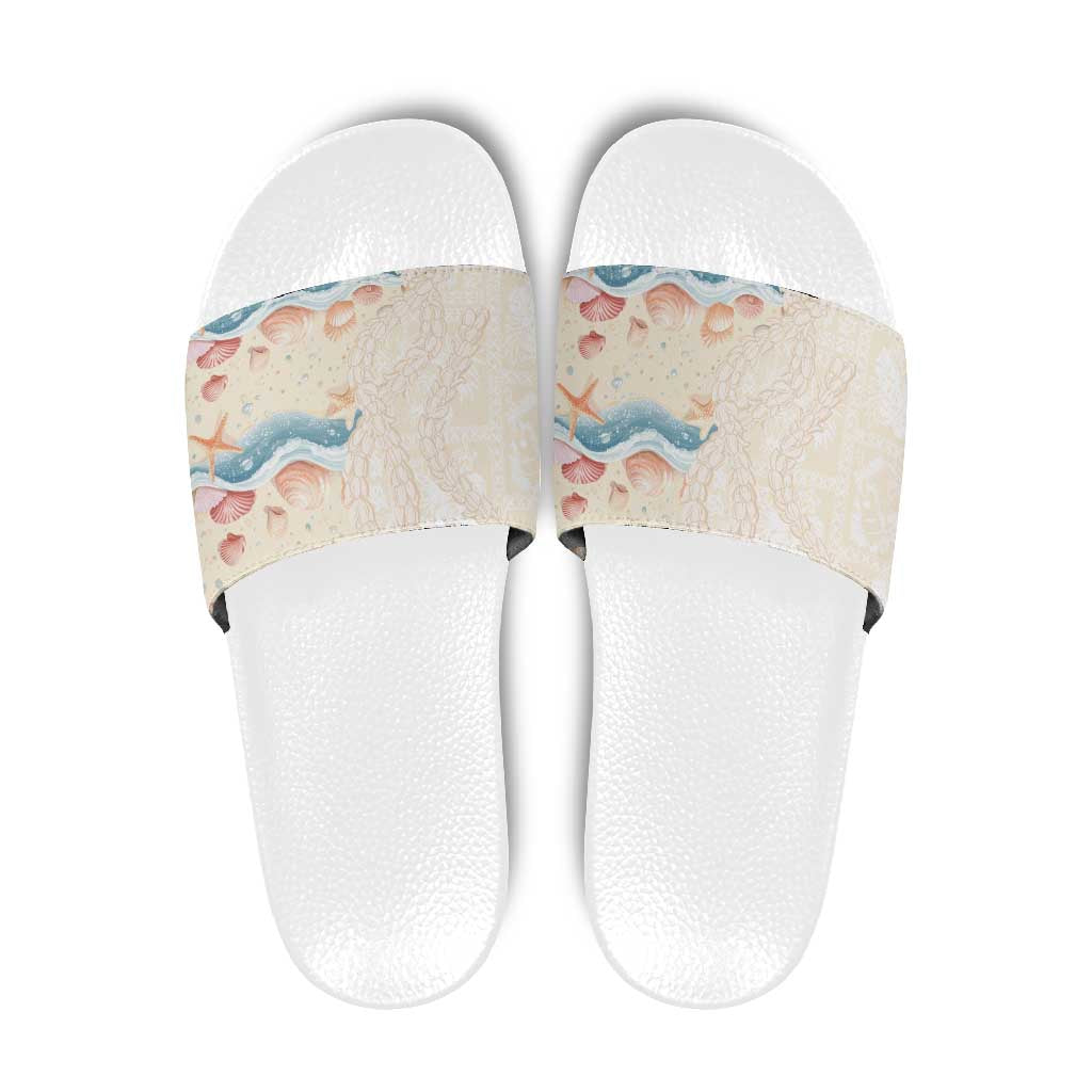 Beige Hawaii Lei Seashells Starfish Slide Sandals Sandy Sylized LT01 Beige - Polynesian Pride