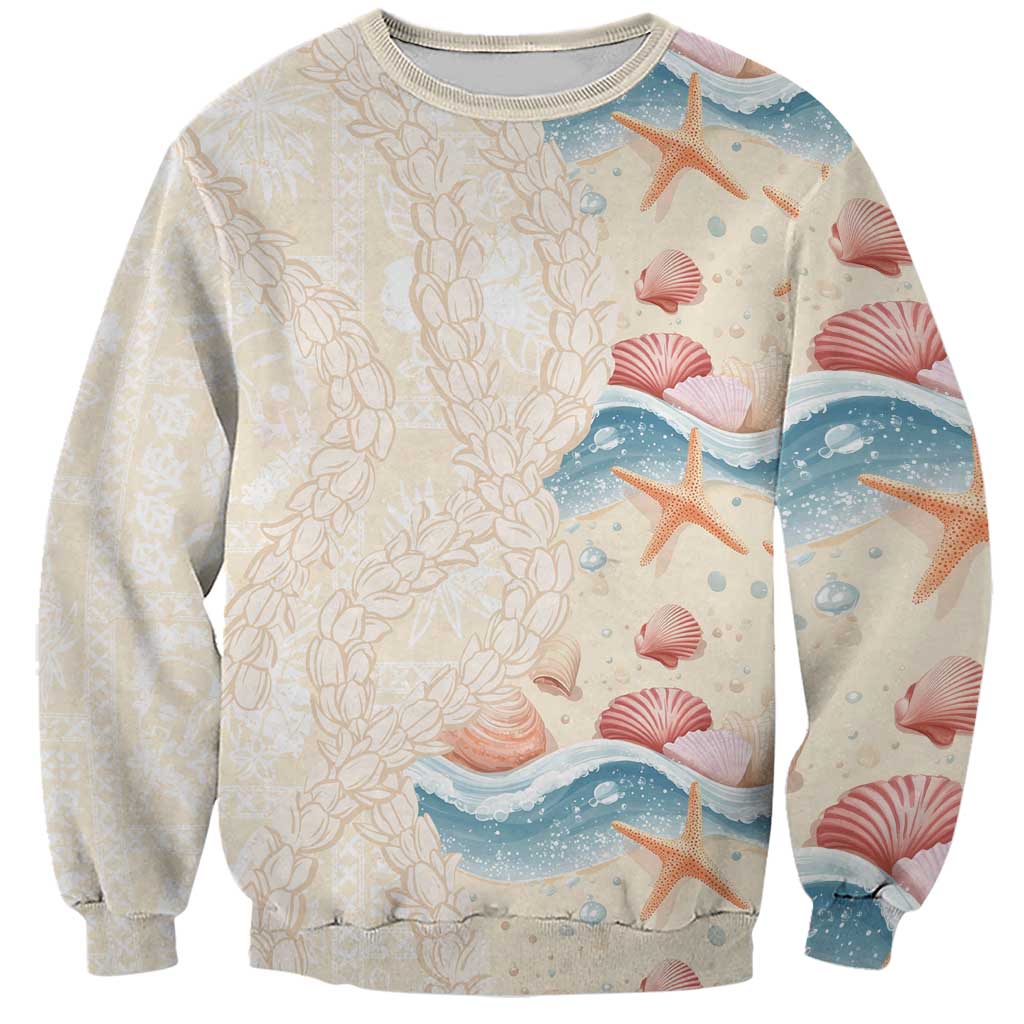 Beige Hawaii Lei Seashells Starfish Sweatshirt Sandy Sylized LT01 Unisex Beige - Polynesian Pride