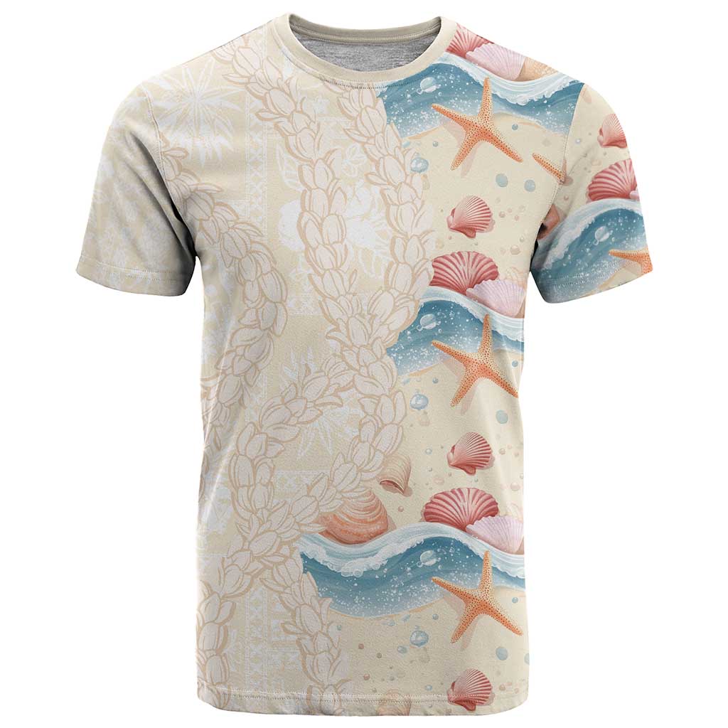 Beige Hawaii Lei Seashells Starfish T Shirt Sandy Sylized LT01 Beige - Polynesian Pride