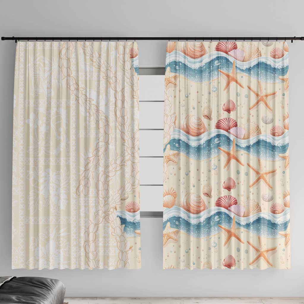 Beige Hawaii Lei Seashells Starfish Window Curtain Sandy Sylized LT01 With Hooks Beige - Polynesian Pride