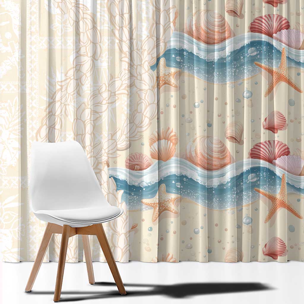 Beige Hawaii Lei Seashells Starfish Window Curtain Sandy Sylized LT01 - Polynesian Pride