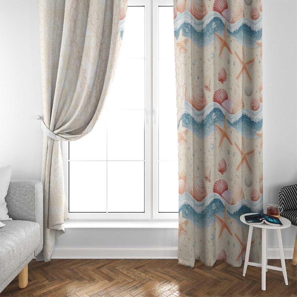 Beige Hawaii Lei Seashells Starfish Window Curtain Sandy Sylized LT01 - Polynesian Pride