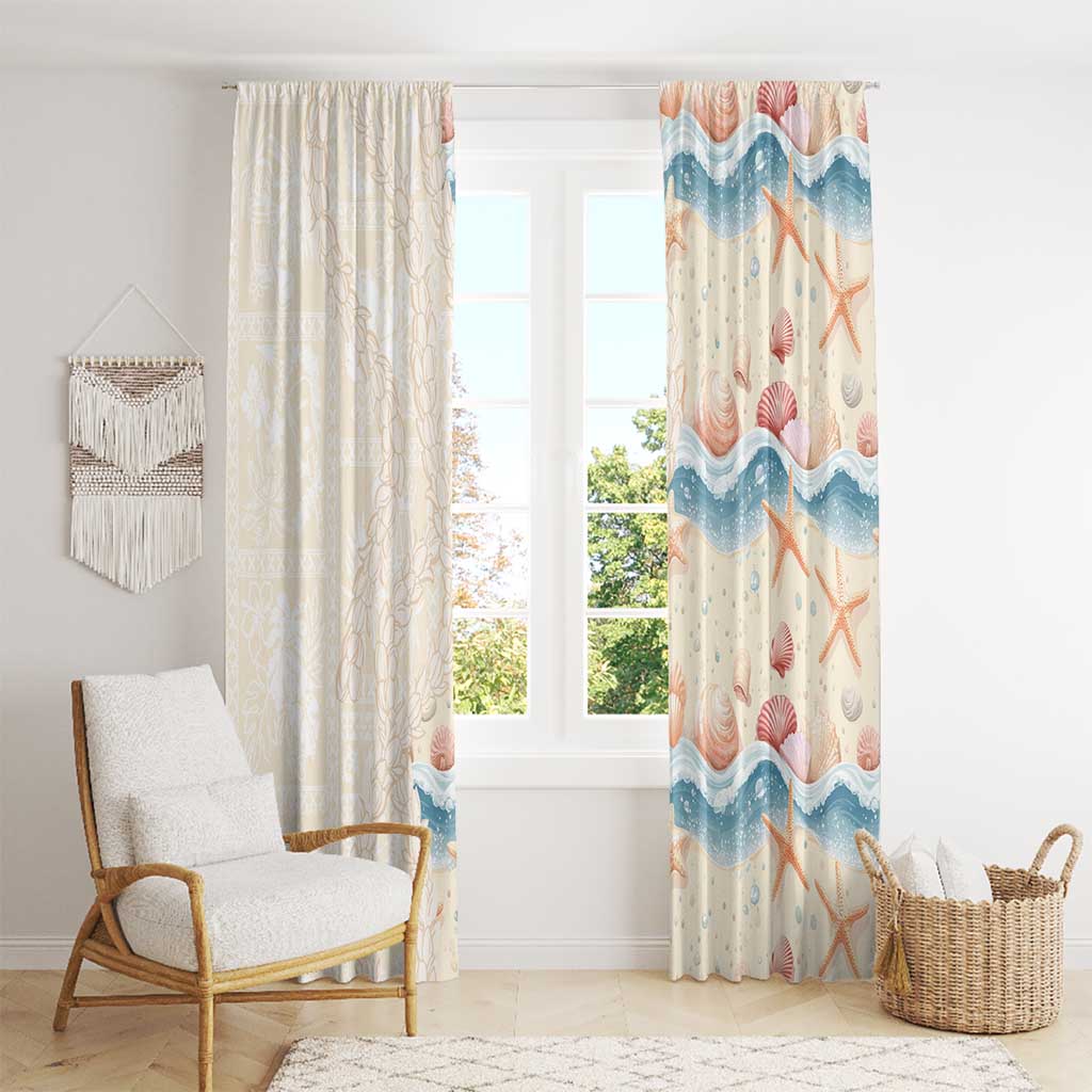 Beige Hawaii Lei Seashells Starfish Window Curtain Sandy Sylized LT01 - Polynesian Pride