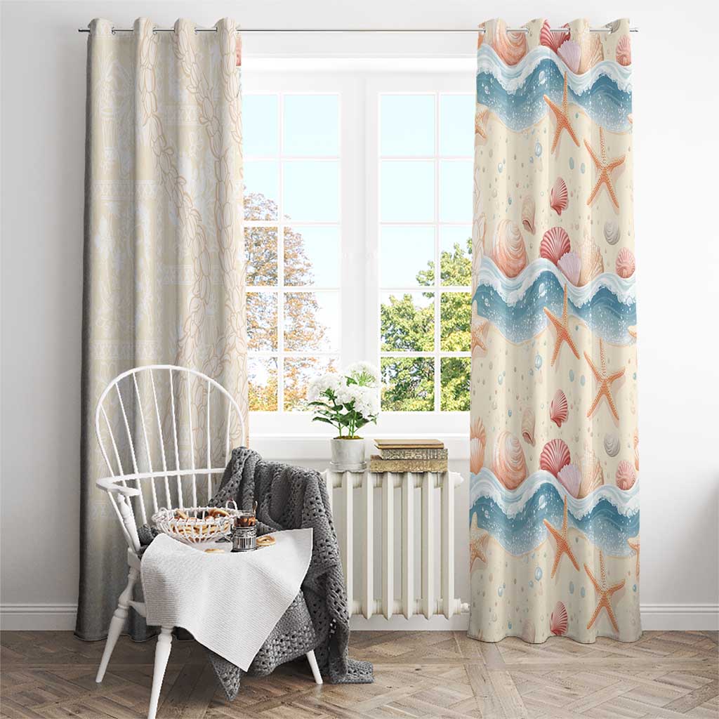 Beige Hawaii Lei Seashells Starfish Window Curtain Sandy Sylized LT01 - Polynesian Pride