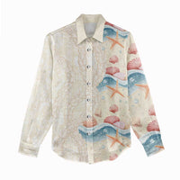 Beige Hawaii Lei Seashells Starfish Women Casual Shirt Sandy Sylized LT01 - Polynesian Pride
