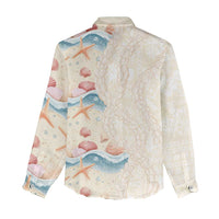 Beige Hawaii Lei Seashells Starfish Women Casual Shirt Sandy Sylized LT01 - Polynesian Pride