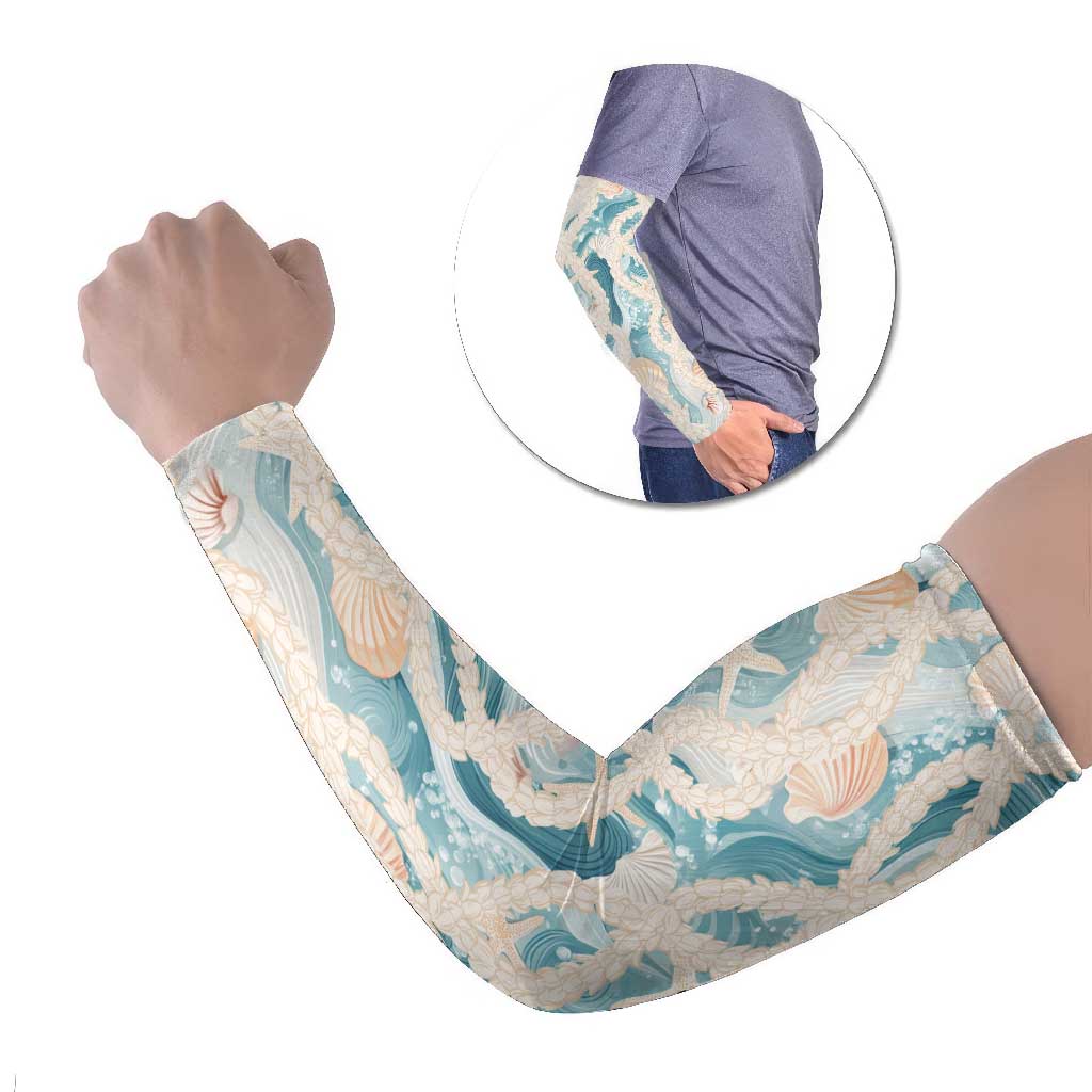 Hawaii Lei Seashells Starfish Arm Sleeves Fresh Summer Vibe LT01 Set of 2 Blue - Polynesian Pride
