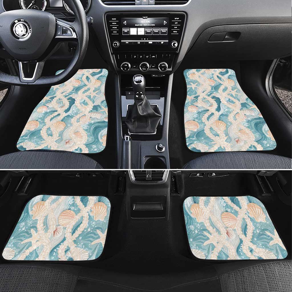 Hawaii Lei Seashells Starfish Car Mats Fresh Summer Vibe LT01 Set 4pcs Blue - Polynesian Pride