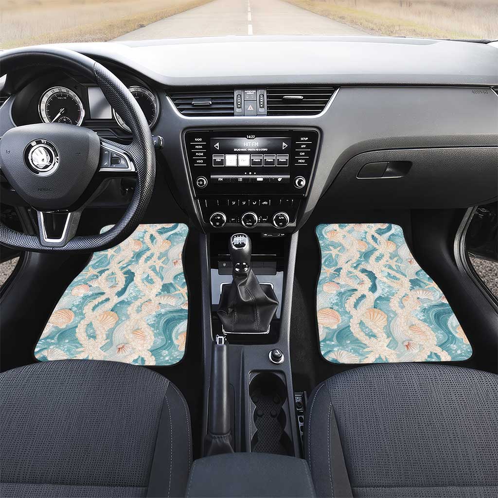 Hawaii Lei Seashells Starfish Car Mats Fresh Summer Vibe LT01 Set 2pcs - Front Blue - Polynesian Pride