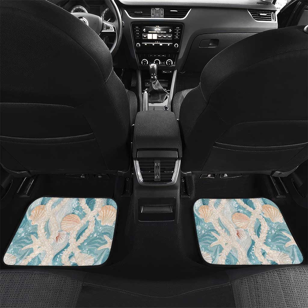Hawaii Lei Seashells Starfish Car Mats Fresh Summer Vibe LT01 Set 2pcs - Back Blue - Polynesian Pride