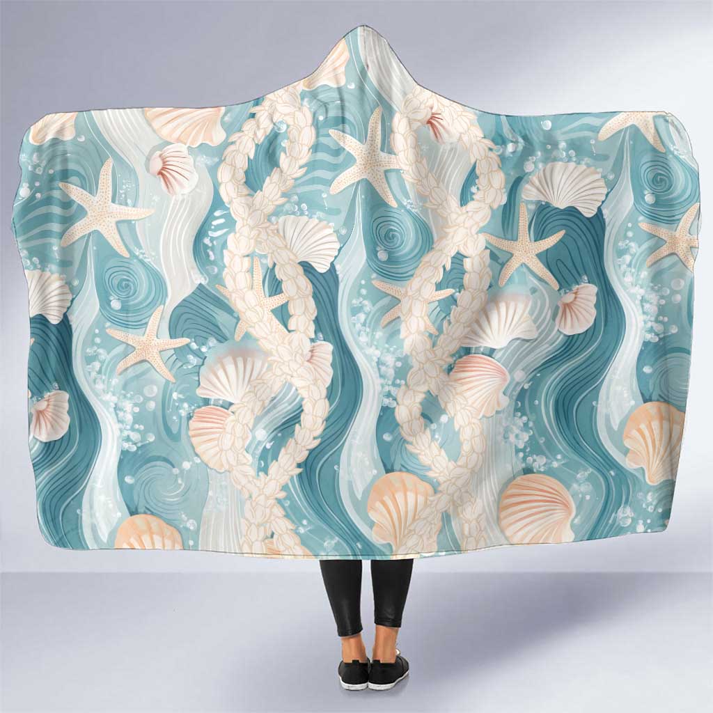 Hawaii Lei Seashells Starfish Hooded Blanket Fresh Summer Vibe LT01 One Size Blue - Polynesian Pride