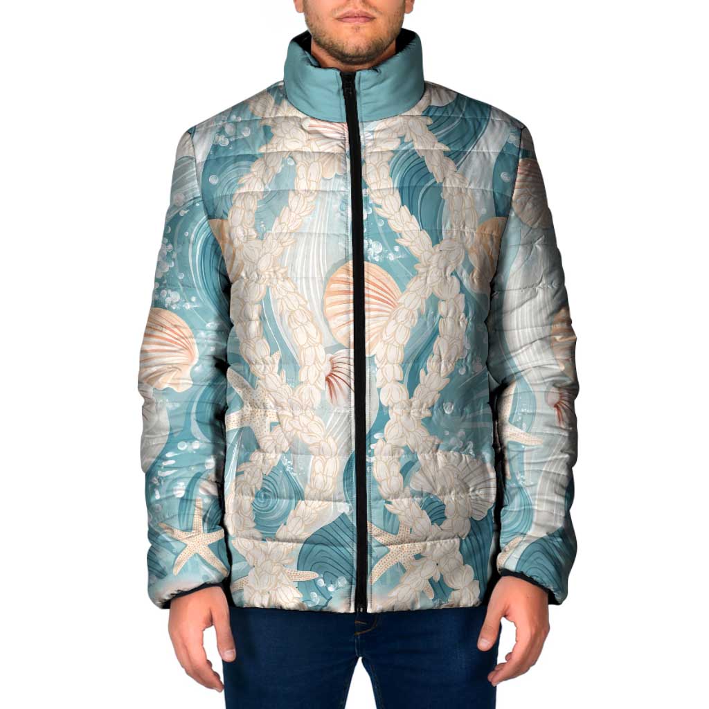 Hawaii Lei Seashells Starfish Padded Jacket Fresh Summer Vibe LT01 Men Blue - Polynesian Pride