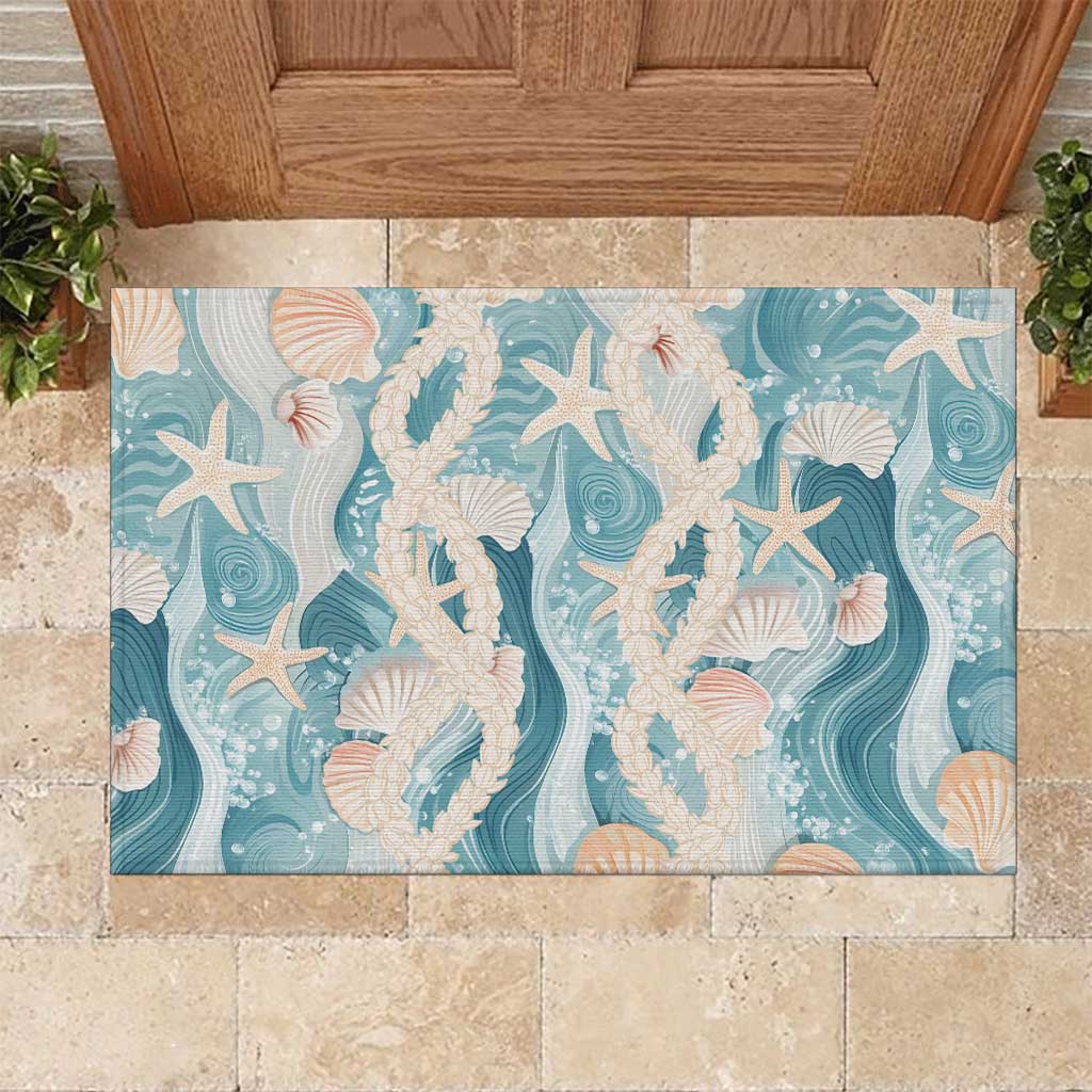 Hawaii Lei Seashells Starfish Rubber Doormat Fresh Summer Vibe LT01 Blue - Polynesian Pride