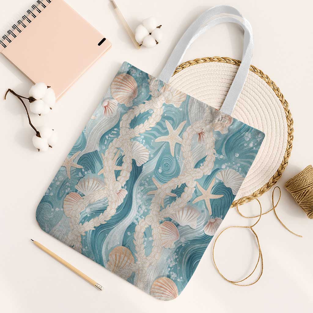 Hawaii Lei Seashells Starfish Tote Bag Fresh Summer Vibe LT01 White Strap One Size Blue - Polynesian Pride