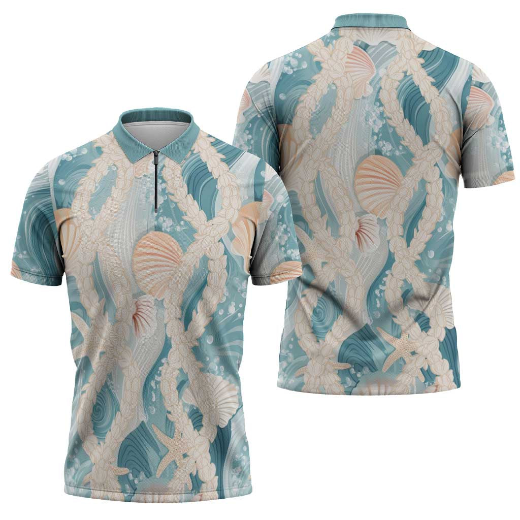 Hawaii Lei Seashells Starfish Zipper Polo Shirt Fresh Summer Vibe LT01 - Polynesian Pride