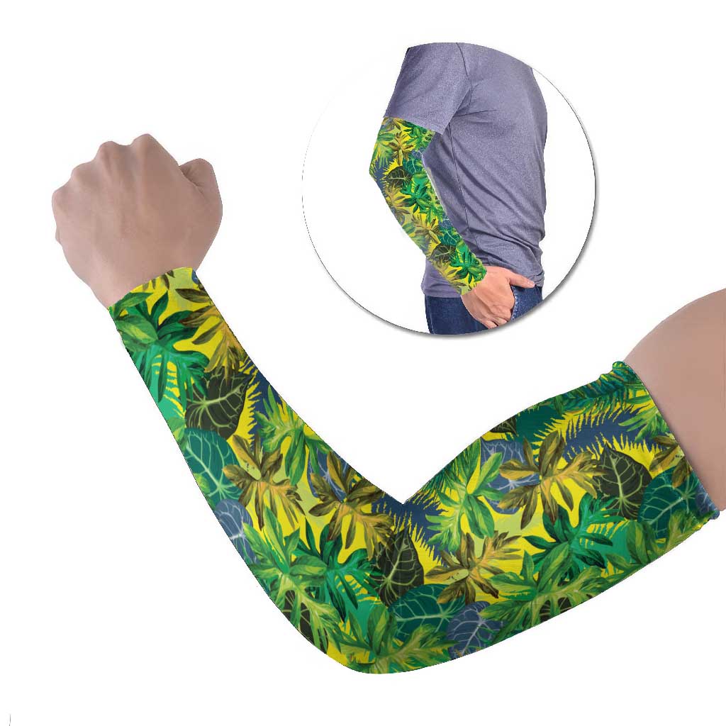 Hawaii Summer Tropical Leaves Arm Sleeves LT01 Set of 2 Yellow - Polynesian Pride