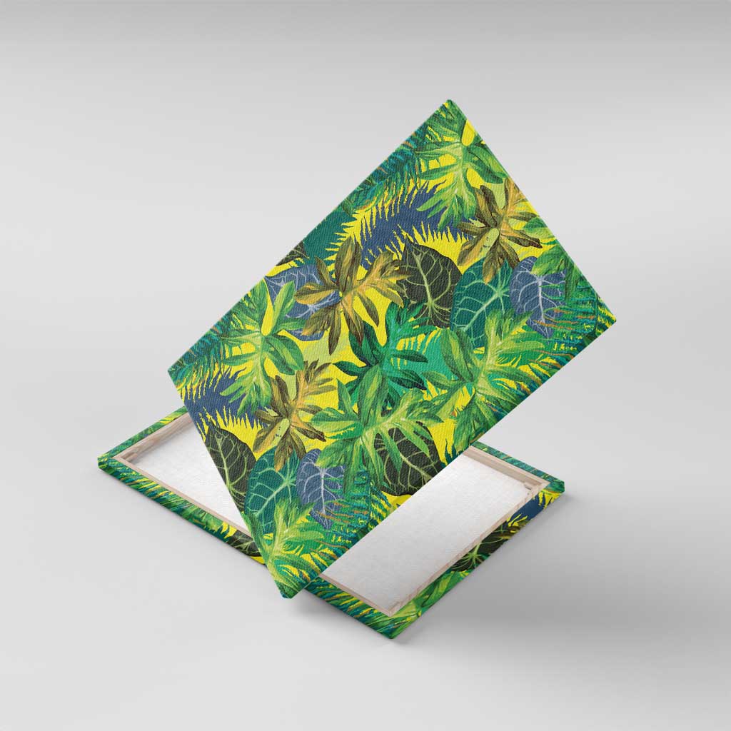 Hawaii Summer Tropical Leaves Canvas Wall Art LT01 With Frame Yellow - Polynesian Pride
