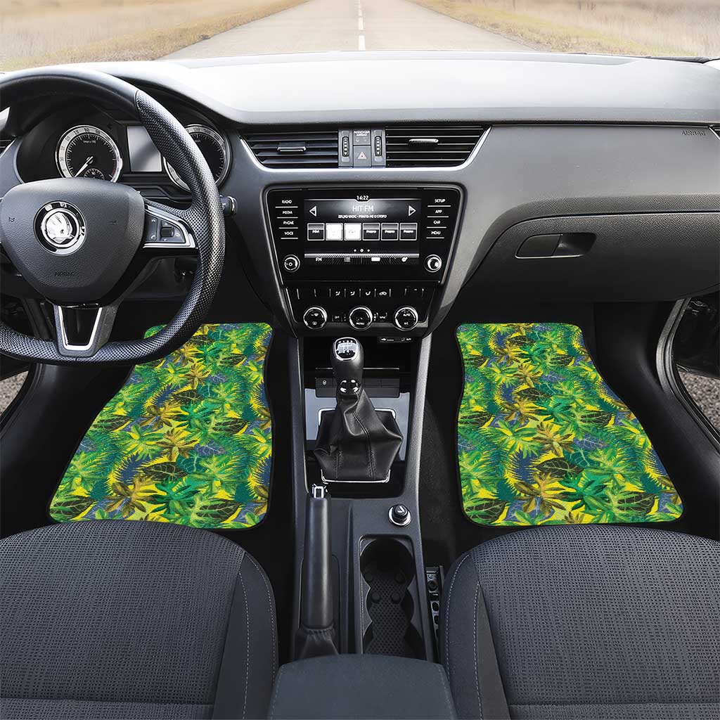 Hawaii Summer Tropical Leaves Car Mats LT01 Set 2pcs - Front Yellow - Polynesian Pride
