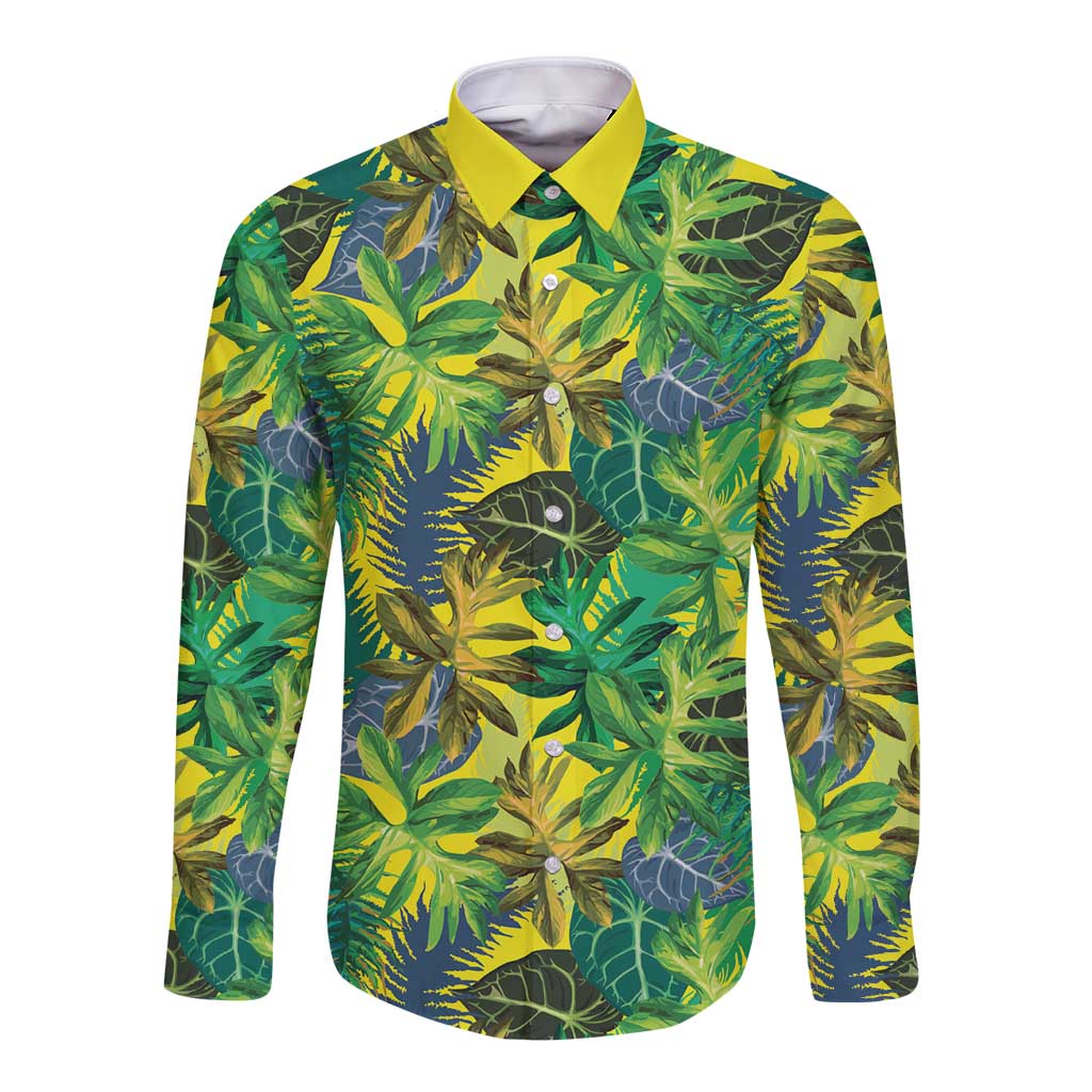 Hawaii Summer Tropical Leaves Long Sleeve Button Shirt LT01 Unisex Yellow - Polynesian Pride
