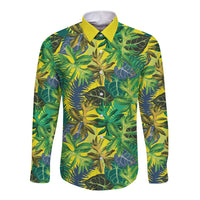 Hawaii Summer Tropical Leaves Long Sleeve Button Shirt LT01 Unisex Yellow - Polynesian Pride