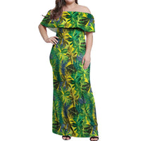 Hawaii Summer Tropical Leaves Off Shoulder Maxi Dress LT01 Women Yellow - Polynesian Pride