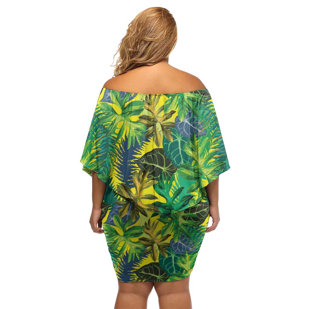 Hawaii Summer Tropical Leaves Off Shoulder Short Dress LT01 - Polynesian Pride