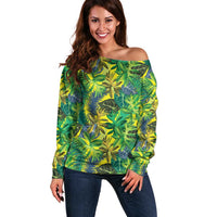 Hawaii Summer Tropical Leaves Off Shoulder Sweater LT01 Women Yellow - Polynesian Pride