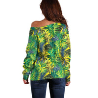 Hawaii Summer Tropical Leaves Off Shoulder Sweater LT01 - Polynesian Pride