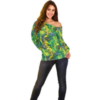 Hawaii Summer Tropical Leaves Off Shoulder Sweater LT01 - Polynesian Pride