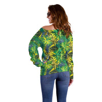 Hawaii Summer Tropical Leaves Off Shoulder Sweater LT01 - Polynesian Pride