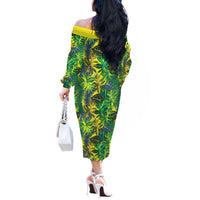 Hawaii Summer Tropical Leaves Off The Shoulder Long Sleeve Dress LT01 - Polynesian Pride