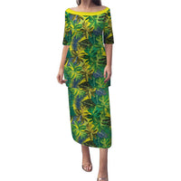 Hawaii Summer Tropical Leaves Puletasi LT01 Long Dress Yellow - Polynesian Pride