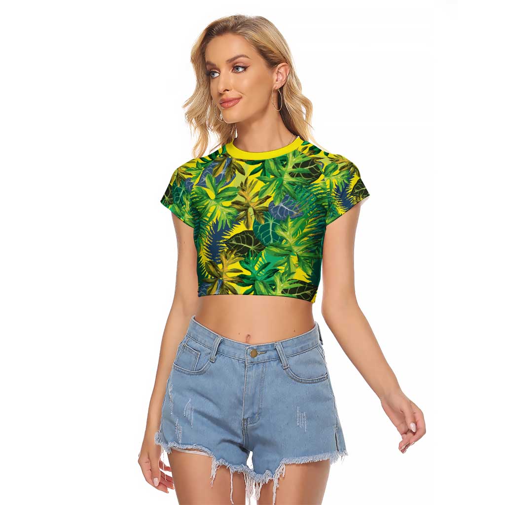 Hawaii Summer Tropical Leaves Raglan Cropped T Shirt LT01 Female Yellow - Polynesian Pride