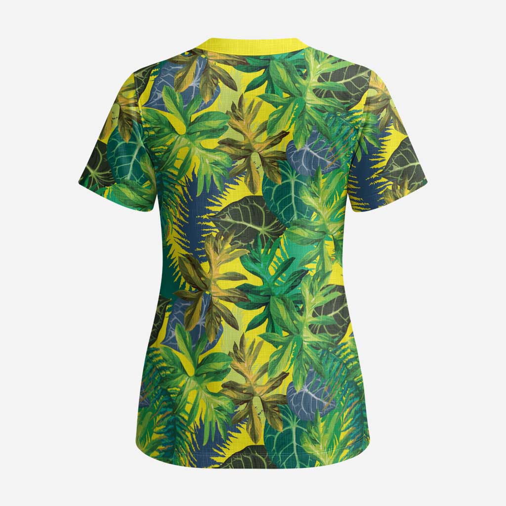 Hawaii Summer Tropical Leaves Scrub Top LT01 - Polynesian Pride