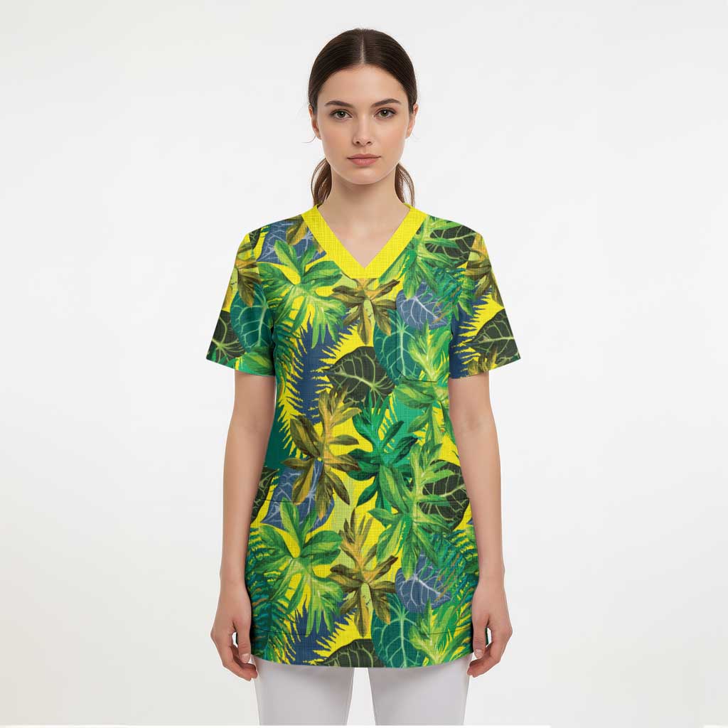 Hawaii Summer Tropical Leaves Scrub Top LT01 - Polynesian Pride