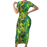 Hawaii Summer Tropical Leaves Short Sleeve Bodycon Dress LT01 Long Dress Yellow - Polynesian Pride