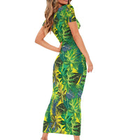 Hawaii Summer Tropical Leaves Short Sleeve Bodycon Dress LT01 - Polynesian Pride