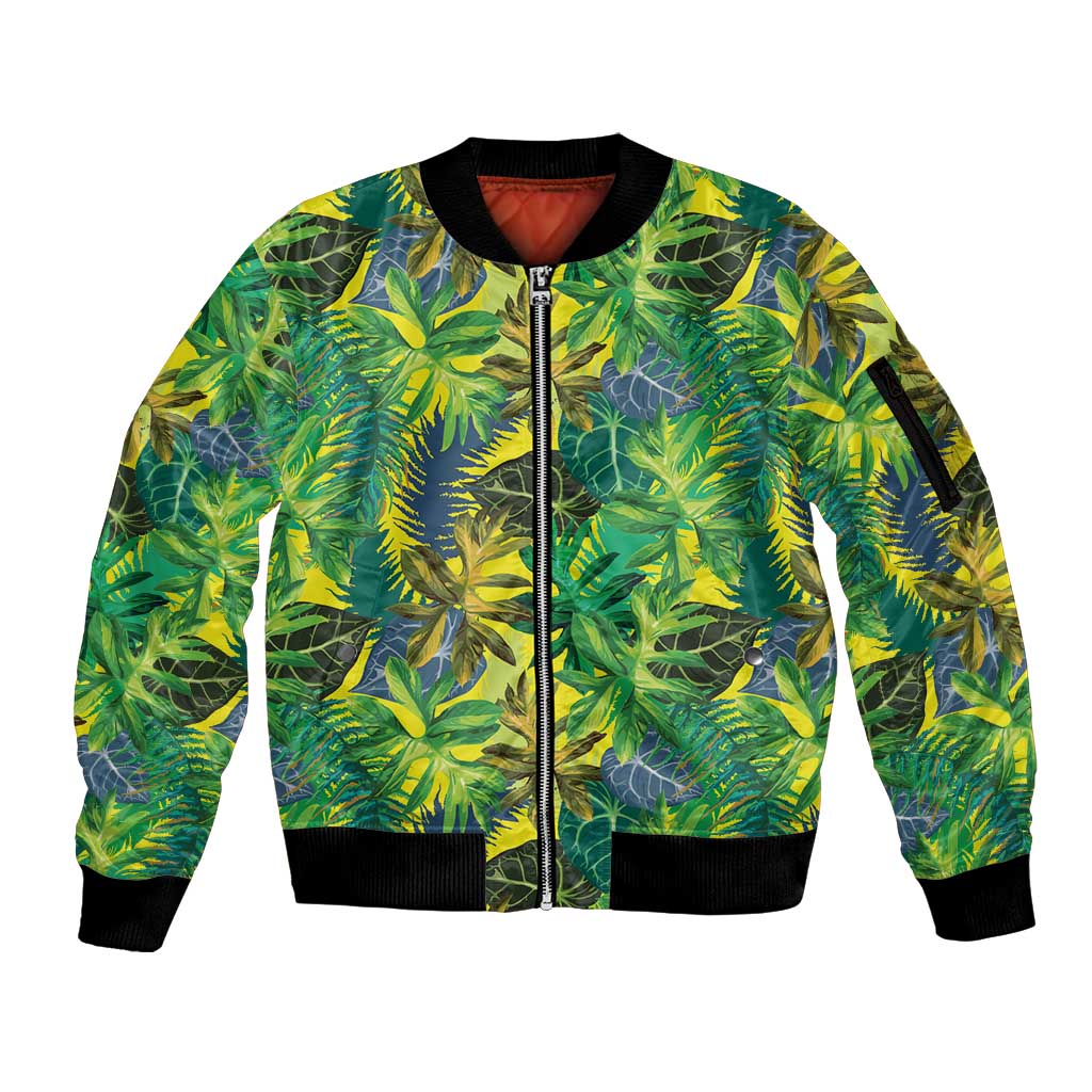 Hawaii Summer Tropical Leaves Sleeve Zip Bomber Jacket LT01 Unisex Yellow - Polynesian Pride