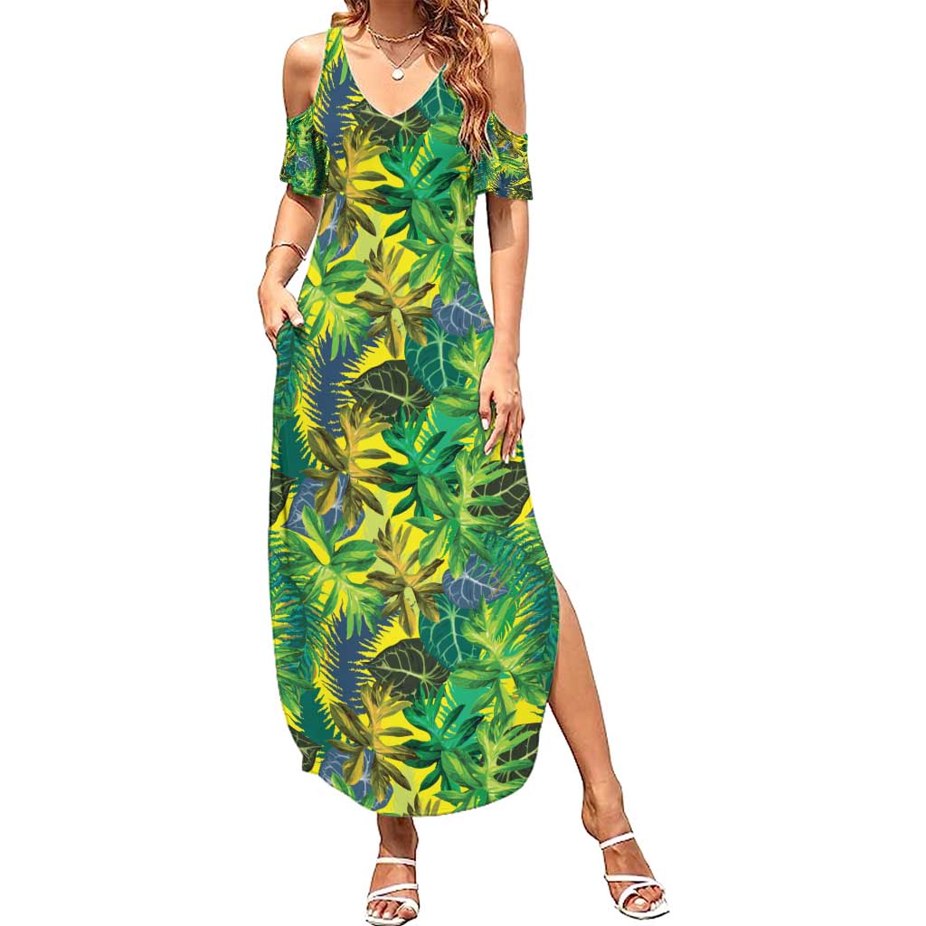 Hawaii Summer Tropical Leaves Summer Maxi Dress LT01 Women Yellow - Polynesian Pride