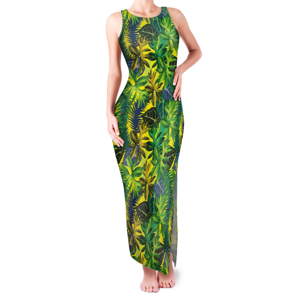 Hawaii Summer Tropical Leaves Tank Maxi Dress LT01 Women Yellow - Polynesian Pride