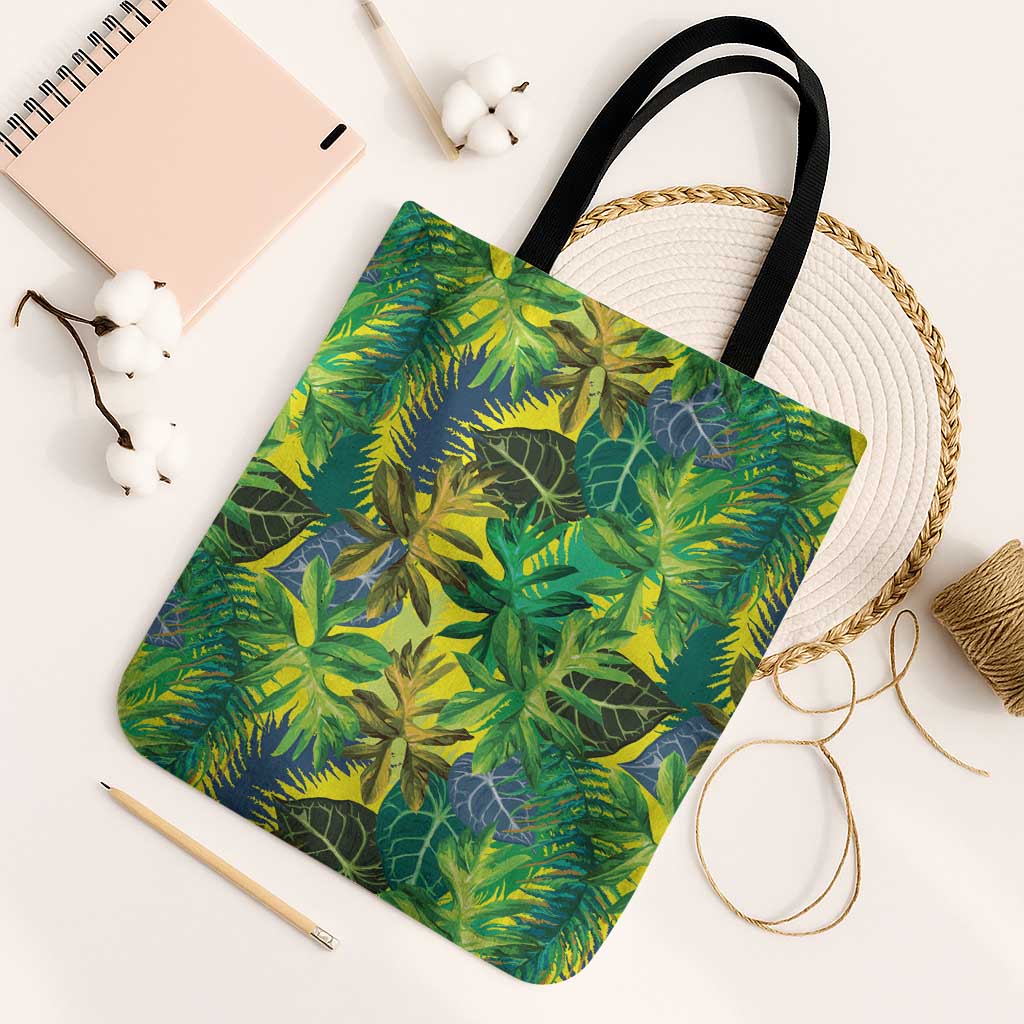 Hawaii Summer Tropical Leaves Tote Bag LT01 Black Strap One Size Yellow - Polynesian Pride