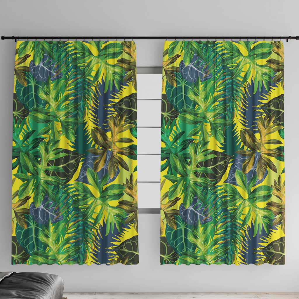Hawaii Summer Tropical Leaves Window Curtain LT01 With Hooks Yellow - Polynesian Pride