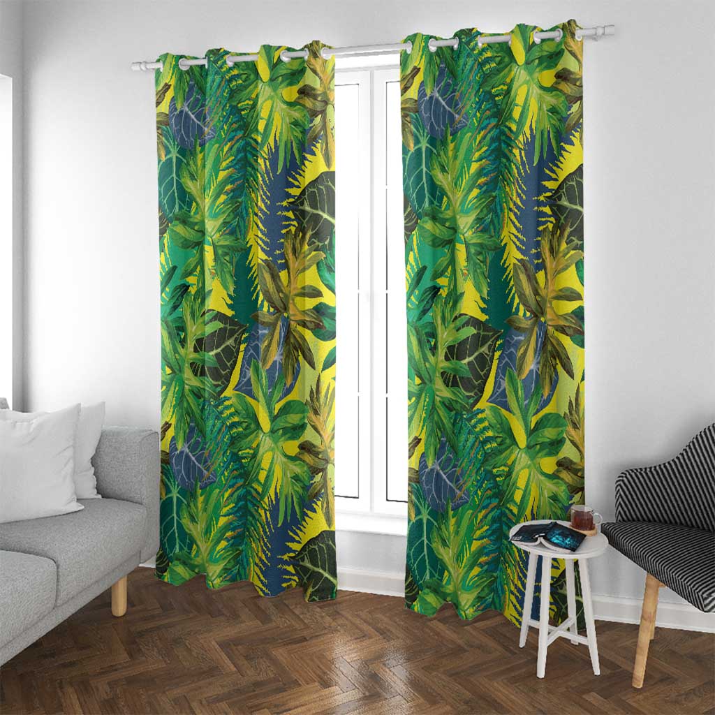 Hawaii Summer Tropical Leaves Window Curtain LT01 With Grommets Yellow - Polynesian Pride