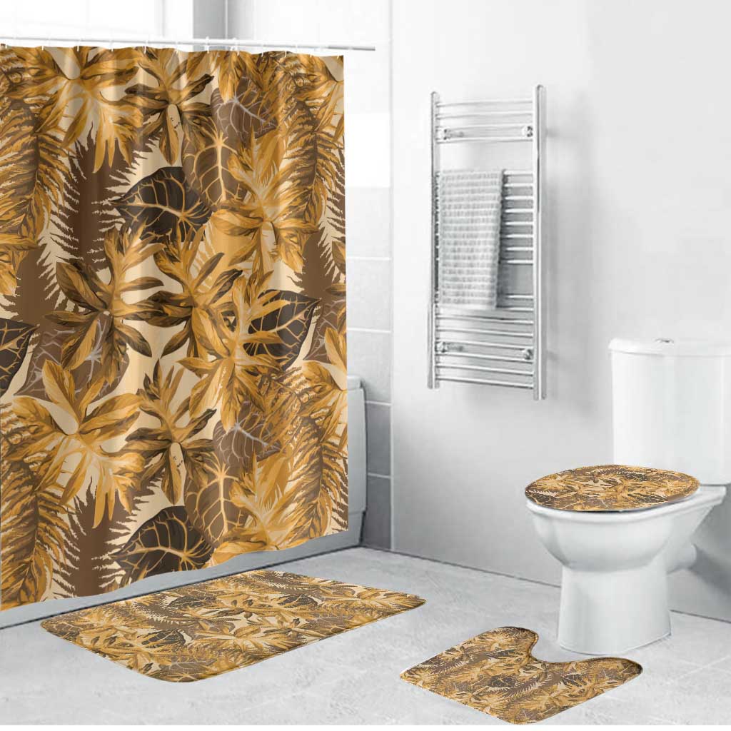 Hawaii Gold Tropical Leaves Bathroom Set LT01 Bathroom Set (4 pcs) Gold - Polynesian Pride