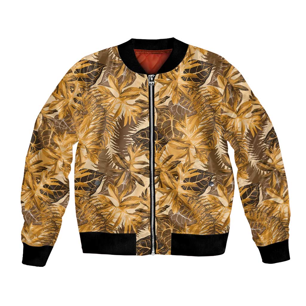 Hawaii Gold Tropical Leaves Bomber Jacket LT01 Unisex Gold - Polynesian Pride