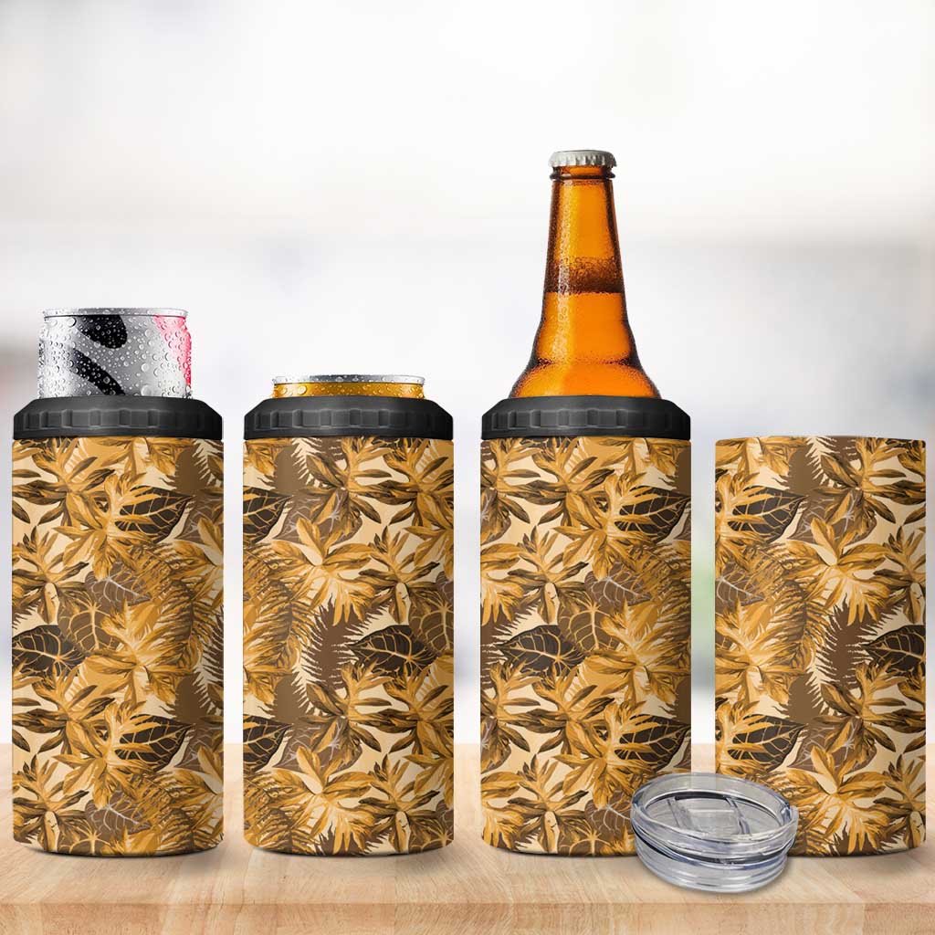 Hawaii Gold Tropical Leaves 4 in 1 Can Cooler Tumbler LT01 - Polynesian Pride