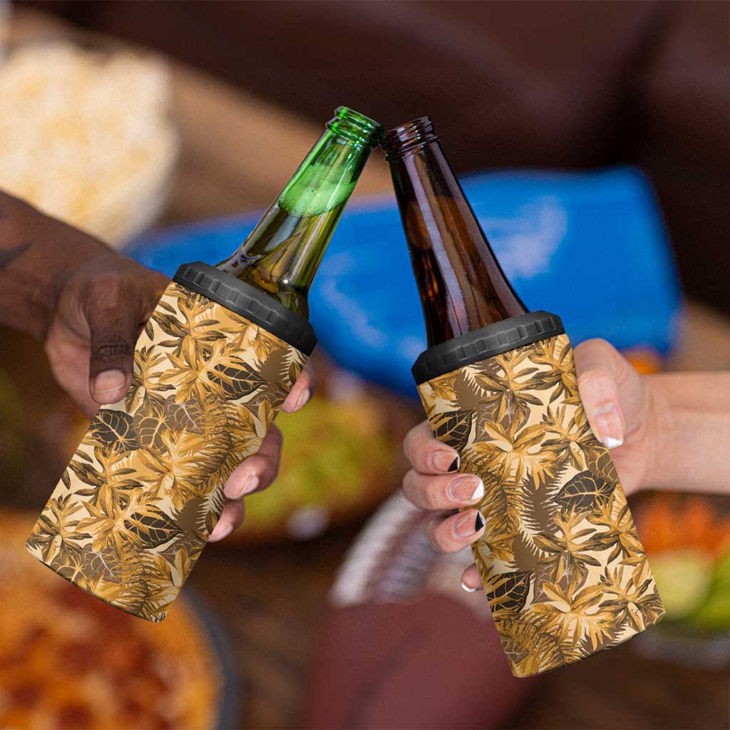 Hawaii Gold Tropical Leaves 4 in 1 Can Cooler Tumbler LT01 - Polynesian Pride