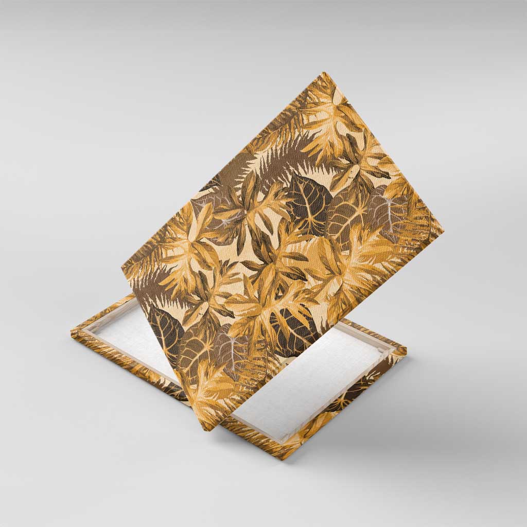 Hawaii Gold Tropical Leaves Canvas Wall Art LT01 With Frame Gold - Polynesian Pride