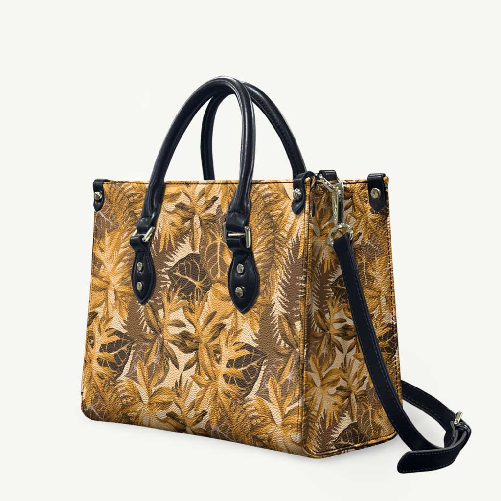 Hawaii Gold Tropical Leaves Leather Bag LT01 Gold - Polynesian Pride