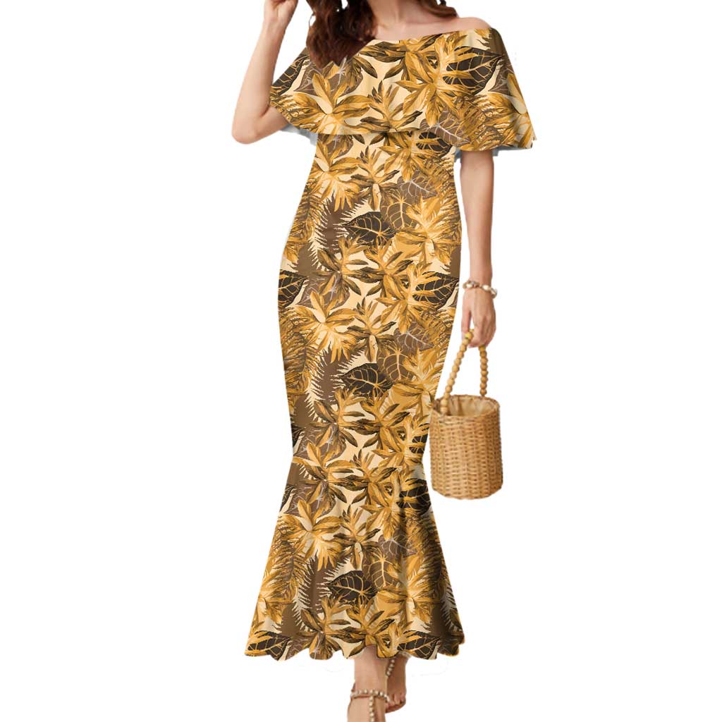 Hawaii Gold Tropical Leaves Mermaid Dress LT01 Women Gold - Polynesian Pride